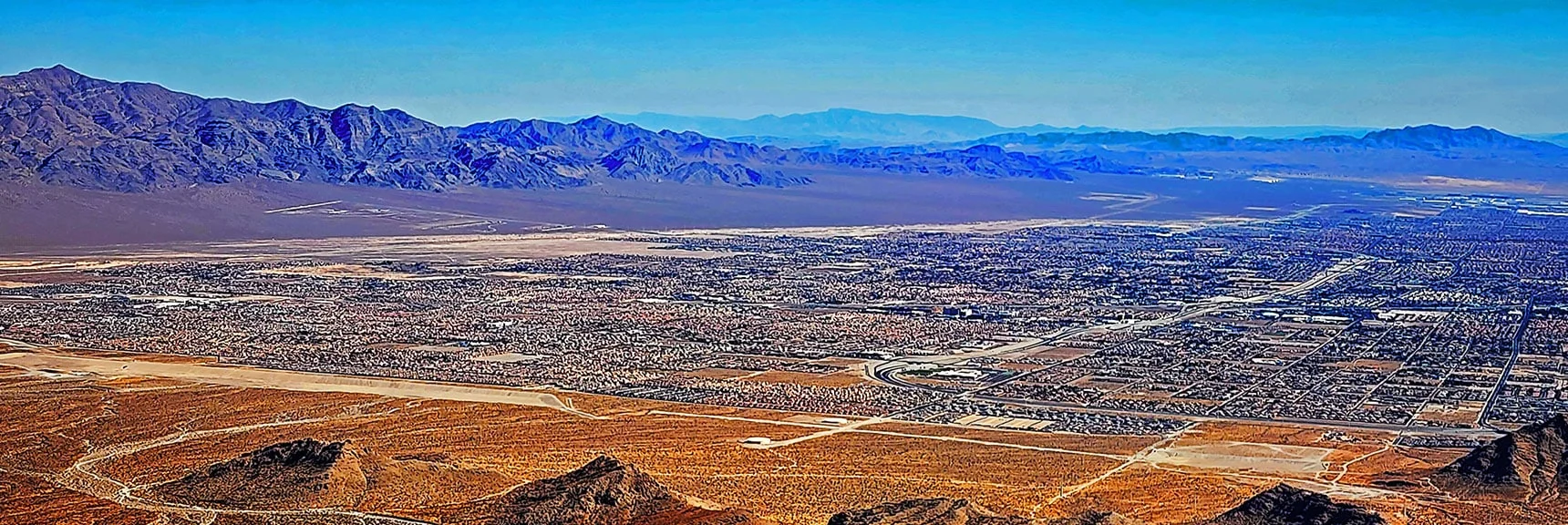 Faint Virgin Mts. (middle); Muddy Mts. to the Right. | Harris Springs Canyon Ridgeline | La Madre Mountains Wilderness, Nevada