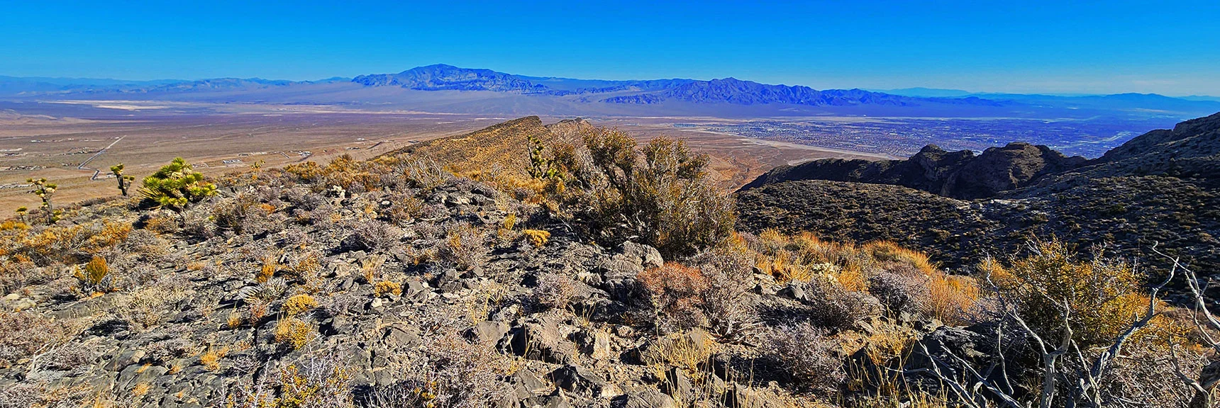 Higher View Back Toward Sheep Range, Fossil Ridge, Gass Peak, Northern Vegas Valley | Harris Springs Canyon Ridgeline | La Madre Mountains Wilderness, Nevada