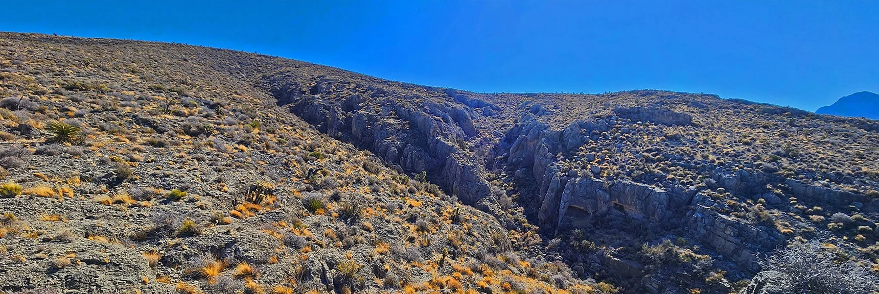 Continuing Along Edge of Rift Canyon Toward Ridgeline Summit. | Harris Springs Canyon Ridgeline | La Madre Mountains Wilderness, Nevada