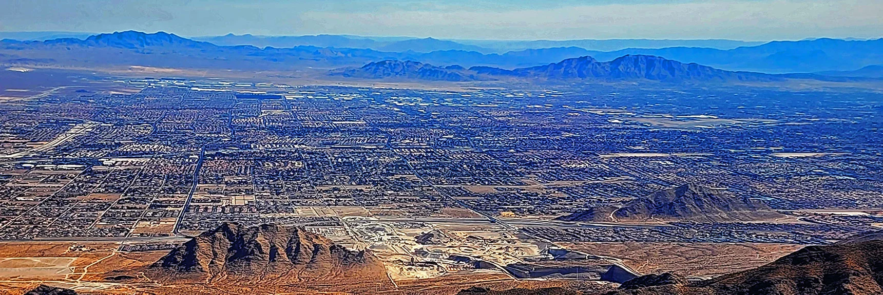 Mid Vegas Valley. Sunrise Mt.; Frenchman Mt. (double hump) to the Right | Harris Springs Canyon Ridgeline | La Madre Mountains Wilderness, Nevada