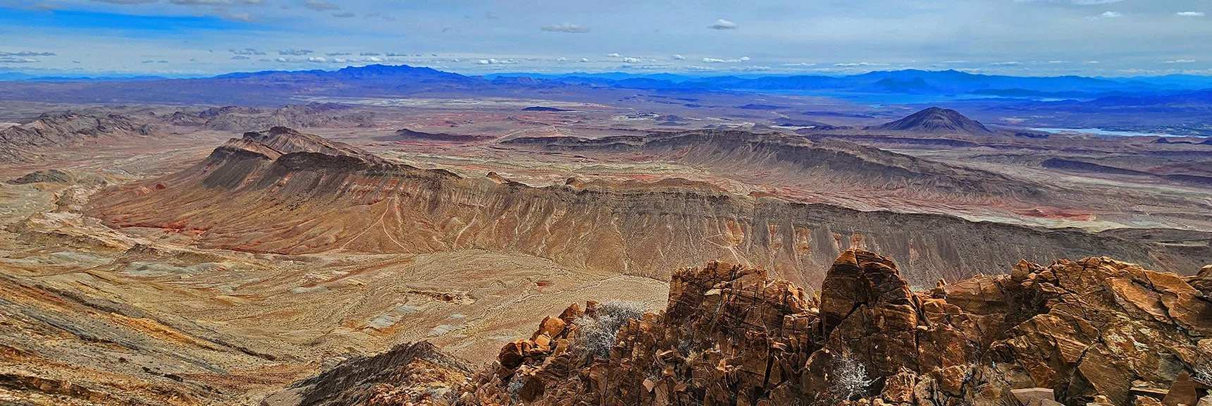Lake Mead Now Appearing to the East, Along with Lava Butte's Volcanic Cone. | Frenchman Mt East Approach Loop | Near Lake Mead National Recreation Area, Nevada