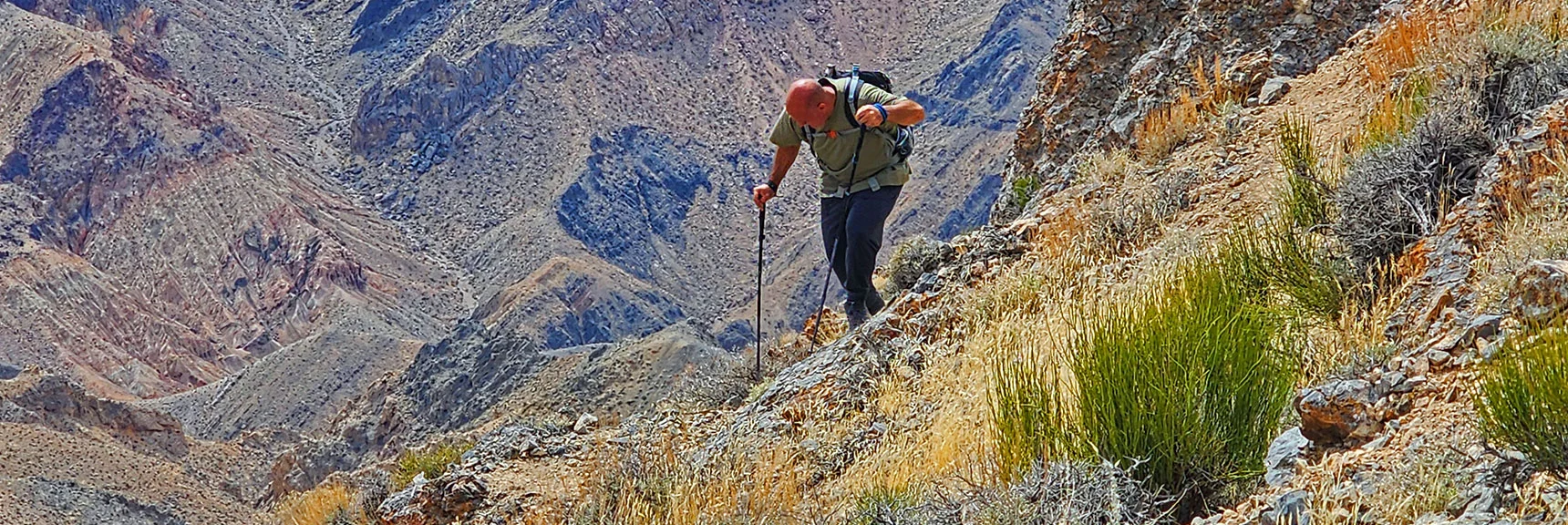 Sammy Descending Final Steep Steep Slope to Crash Site. Faint Trail Helps. | CIA Plane Crash in 1952 | Panamint Mountains | Death Valley, CA