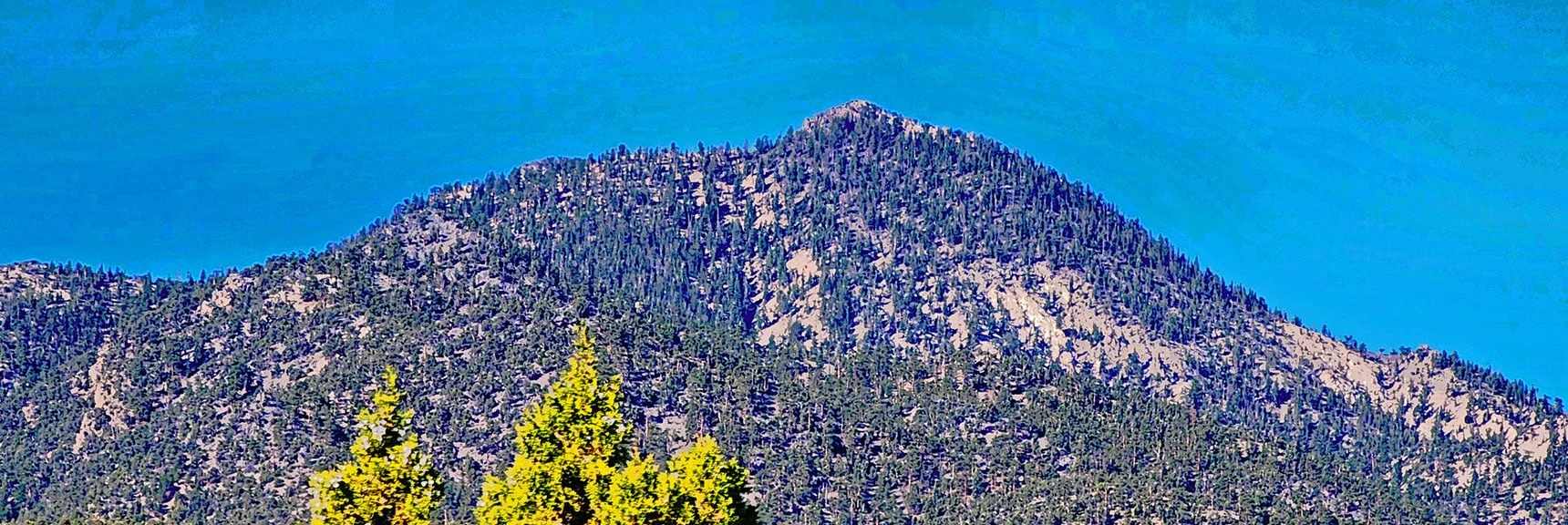 Black Rock Sister on Green Forested Hill. Tip of North Sister in Background. | Rocky Gorge Loop Trail | Sawmill Trailhead Area | Lee Canyon, Nevada