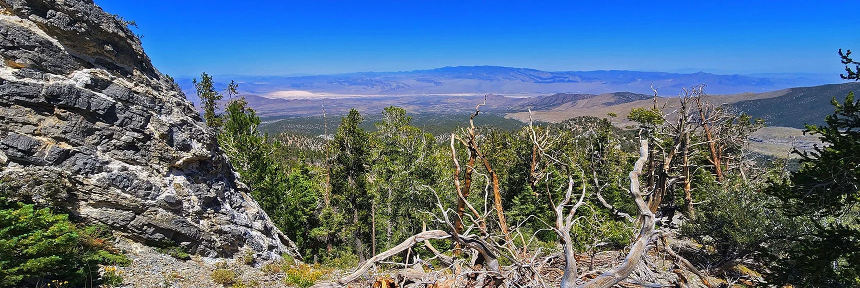 View from Pillar: Sheep Range & Gass Peak in Distant Desert Terrain | Mummy’s Forehead Summit | Mt Charleston Wilderness, Nevada
