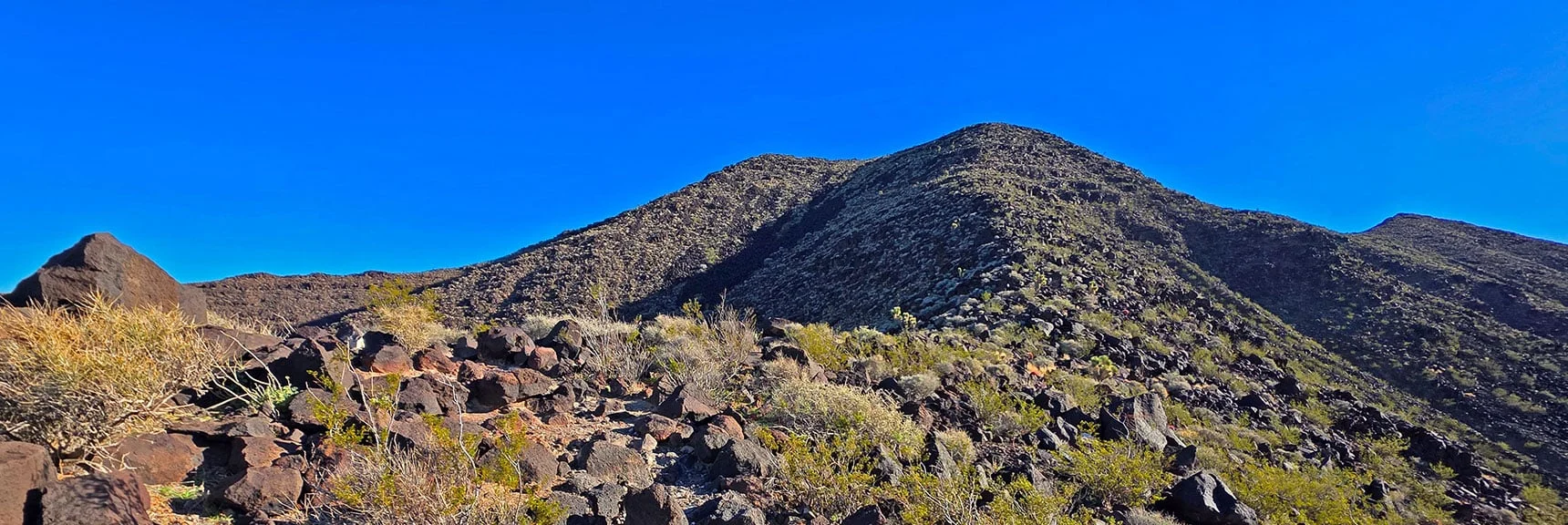 Final Approach Ahead. Double South & North Summit, Shallow Saddle. | Black Mountain North Loop | McCullough Hills | Sloan Canyon National Conservation Area, Nevada