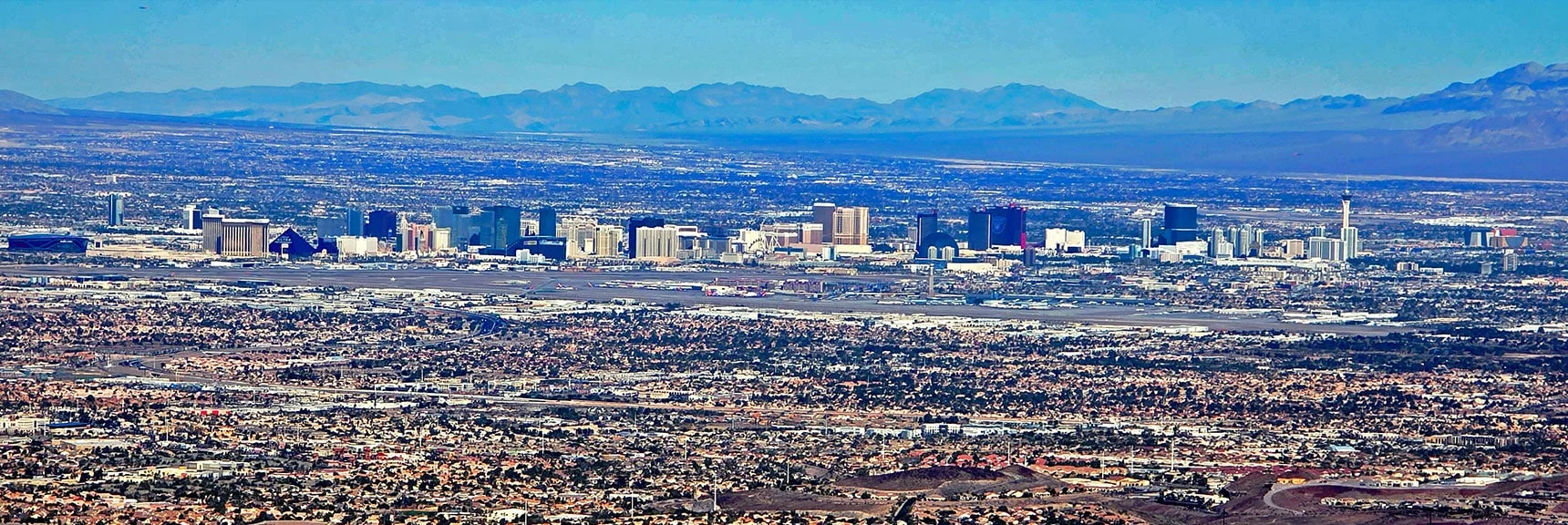 Higher View of Vegas Strip and Surrounding Mountains. | Black Mountain North Loop | McCullough Hills | Sloan Canyon National Conservation Area, Nevada