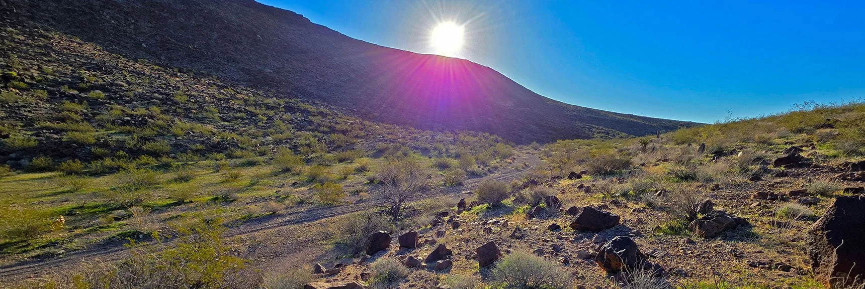 Brief Road Along Base of Mesa Leads Toward Wash Entrance | Lonesome Wash Upper Entrance | Eldorado Wilderness, Nevada