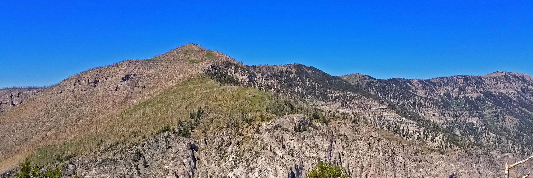 Blue Diamond Hill (R), Red Rock Canyon (Middle), Indecision Peak (L). | Monument Peak Summit | Rainbow Mountain Wilderness, Nevada