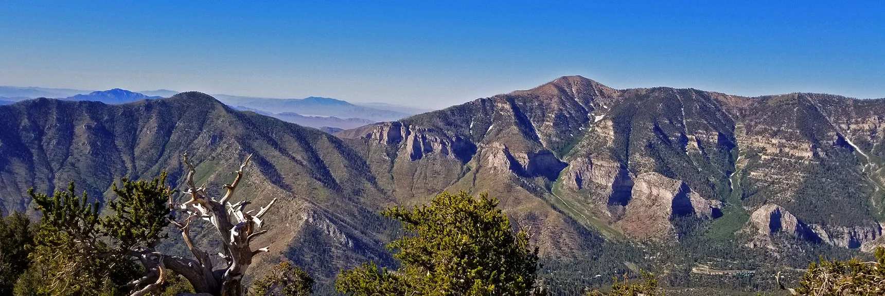 Blue Diamond Hill (R), Red Rock Canyon (Middle), Indecision Peak (L). | Monument Peak Summit | Rainbow Mountain Wilderness, Nevada
