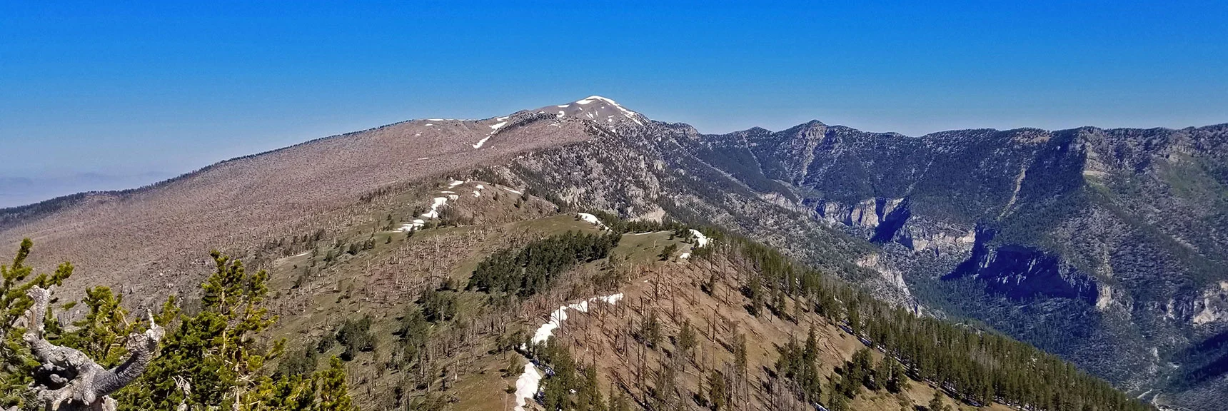 Blue Diamond Hill (R), Red Rock Canyon (Middle), Indecision Peak (L). | Monument Peak Summit | Rainbow Mountain Wilderness, Nevada