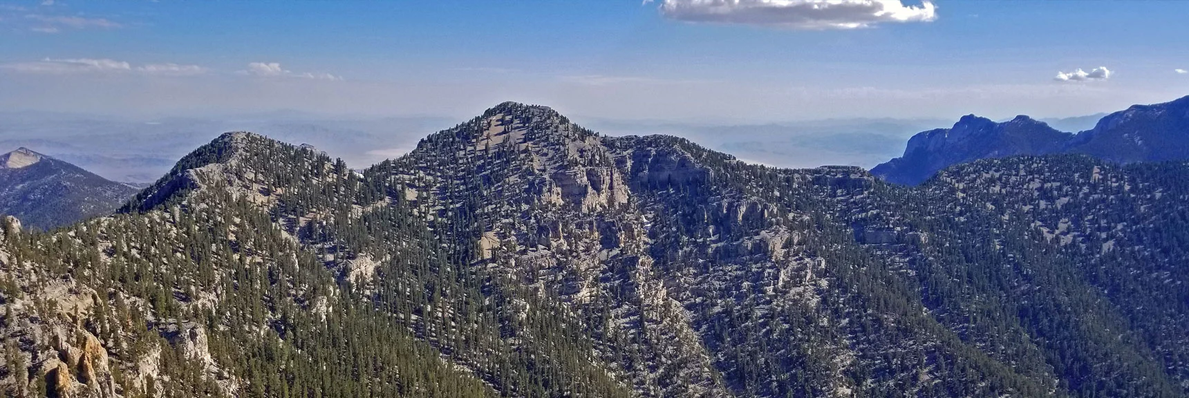 Blue Diamond Hill (R), Red Rock Canyon (Middle), Indecision Peak (L). | Monument Peak Summit | Rainbow Mountain Wilderness, Nevada