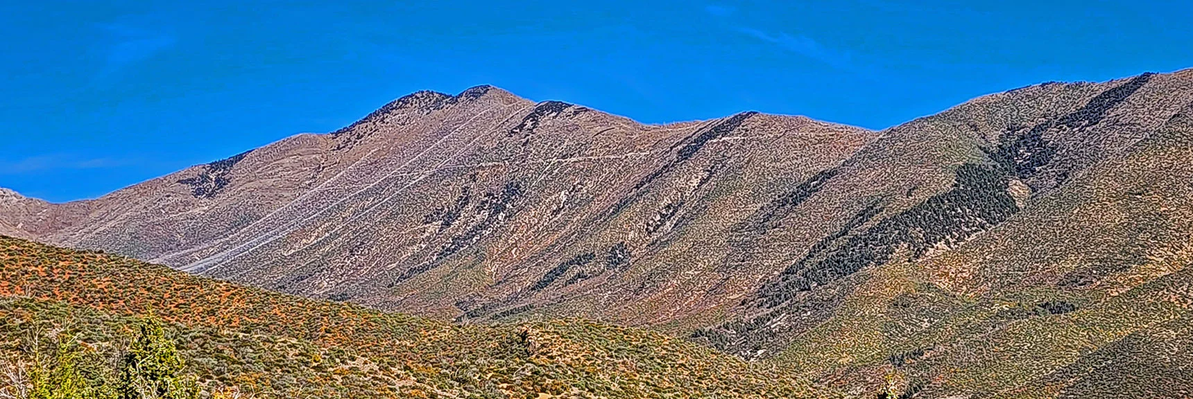 Blue Diamond Hill (R), Red Rock Canyon (Middle), Indecision Peak (L). | Monument Peak Summit | Rainbow Mountain Wilderness, Nevada