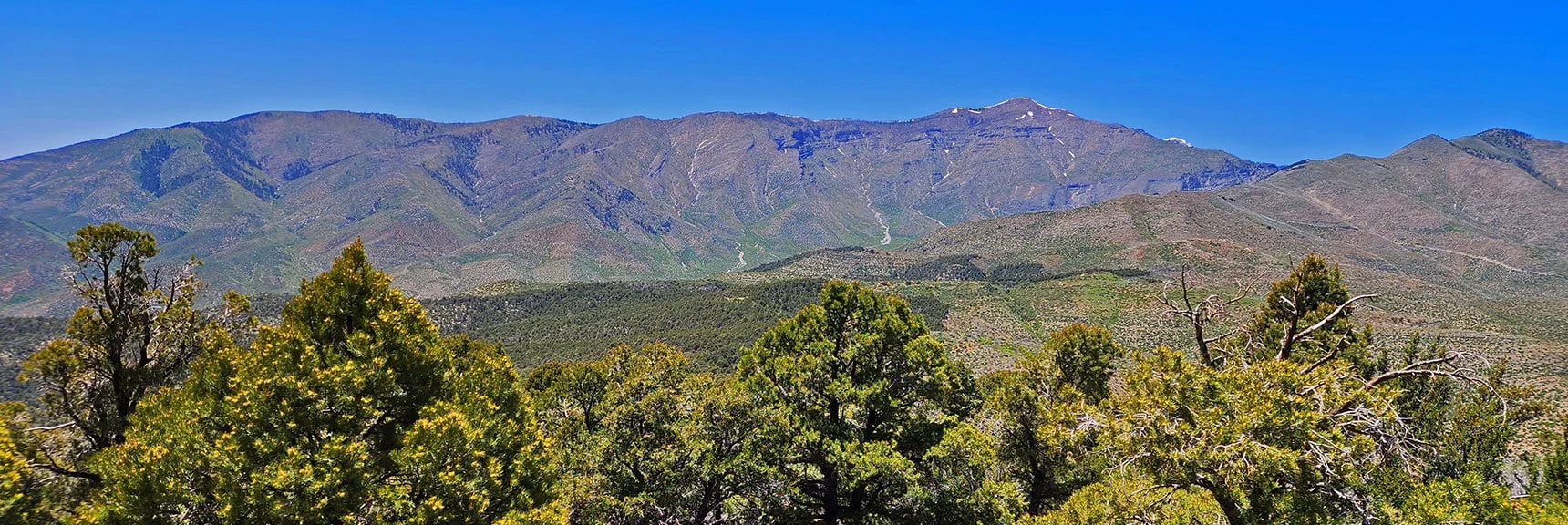 Blue Diamond Hill (R), Red Rock Canyon (Middle), Indecision Peak (L). | Monument Peak Summit | Rainbow Mountain Wilderness, Nevada