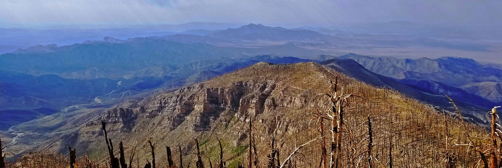Blue Diamond Hill (R), Red Rock Canyon (Middle), Indecision Peak (L). | Monument Peak Summit | Rainbow Mountain Wilderness, Nevada