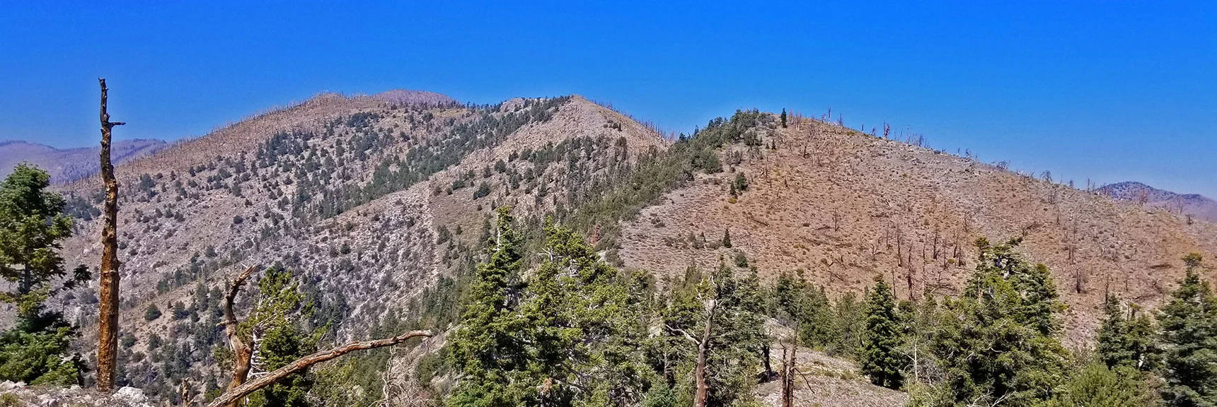 Blue Diamond Hill (R), Red Rock Canyon (Middle), Indecision Peak (L). | Monument Peak Summit | Rainbow Mountain Wilderness, Nevada