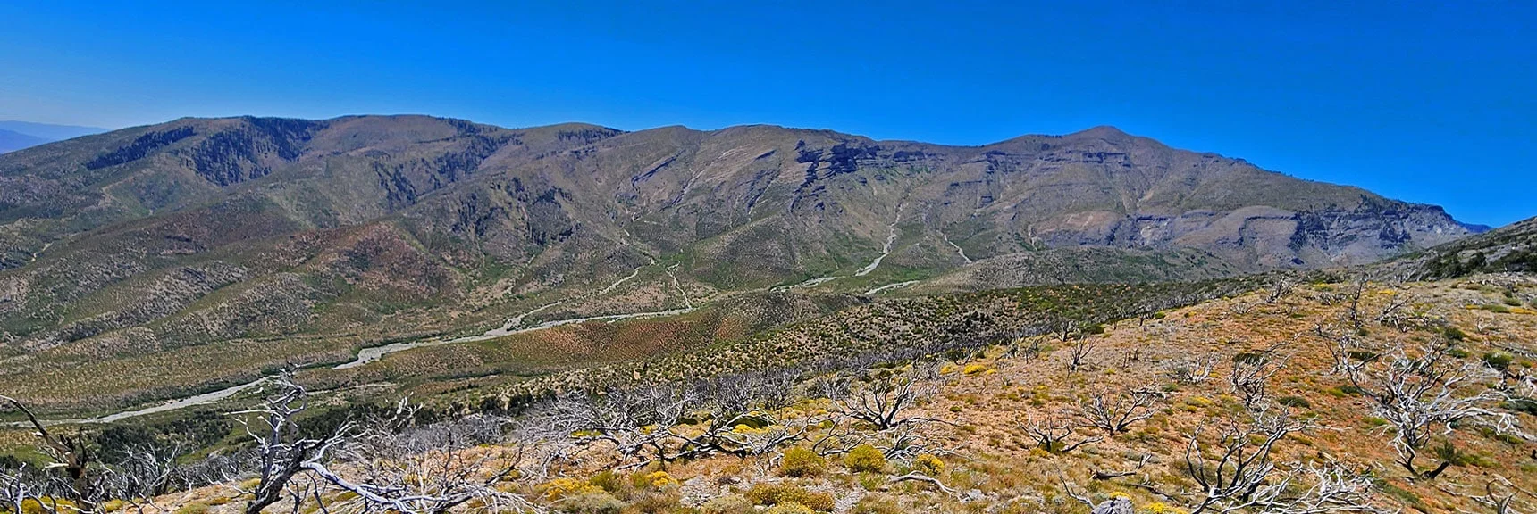Blue Diamond Hill (R), Red Rock Canyon (Middle), Indecision Peak (L). | Monument Peak Summit | Rainbow Mountain Wilderness, Nevada