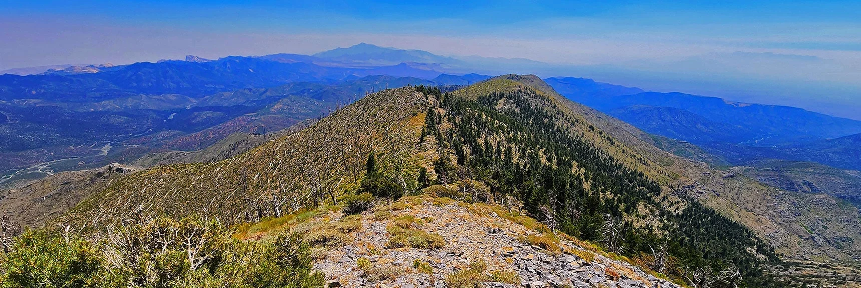 Blue Diamond Hill (R), Red Rock Canyon (Middle), Indecision Peak (L). | Monument Peak Summit | Rainbow Mountain Wilderness, Nevada