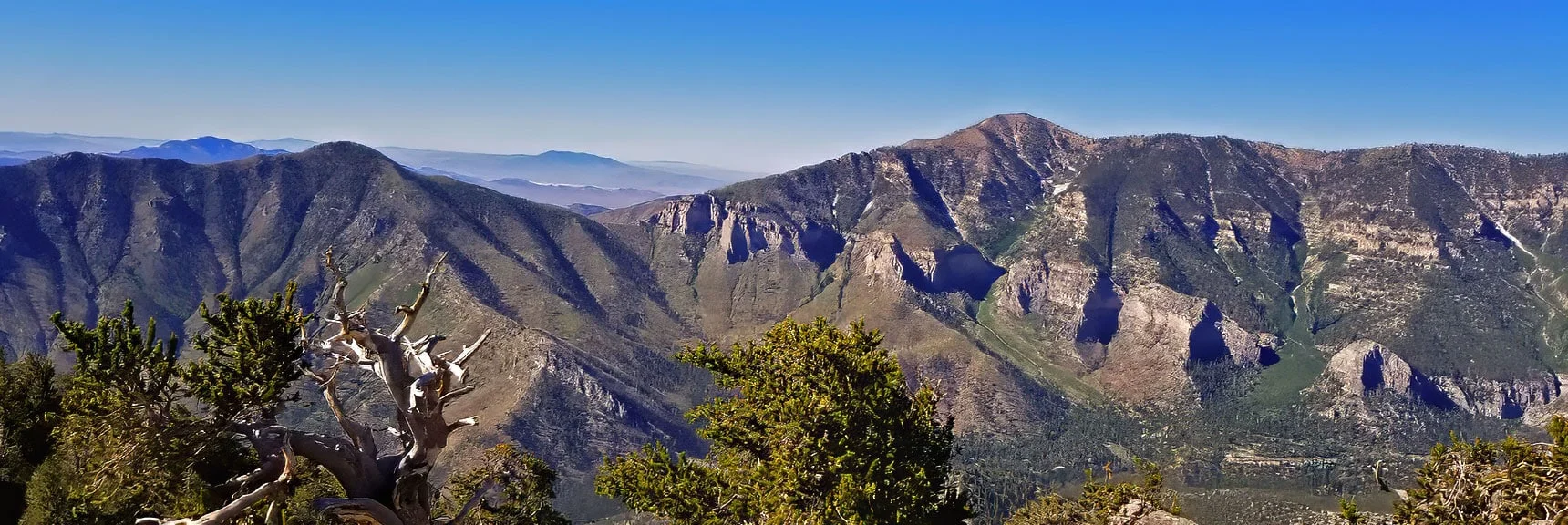 Blue Diamond Hill (R), Red Rock Canyon (Middle), Indecision Peak (L). | Monument Peak Summit | Rainbow Mountain Wilderness, Nevada
