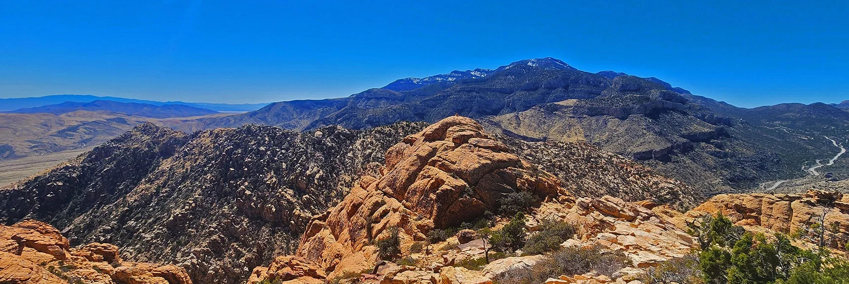 Blue Diamond Hill (R), Red Rock Canyon (Middle), Indecision Peak (L). | Monument Peak Summit | Rainbow Mountain Wilderness, Nevada
