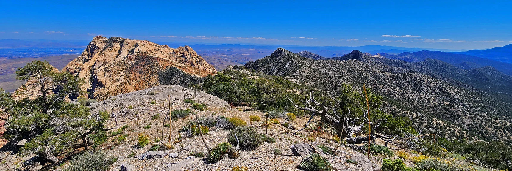 Blue Diamond Hill (R), Red Rock Canyon (Middle), Indecision Peak (L). | Monument Peak Summit | Rainbow Mountain Wilderness, Nevada