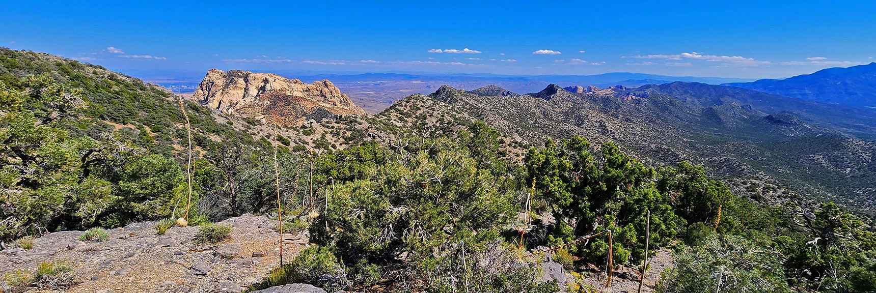 Blue Diamond Hill (R), Red Rock Canyon (Middle), Indecision Peak (L). | Monument Peak Summit | Rainbow Mountain Wilderness, Nevada