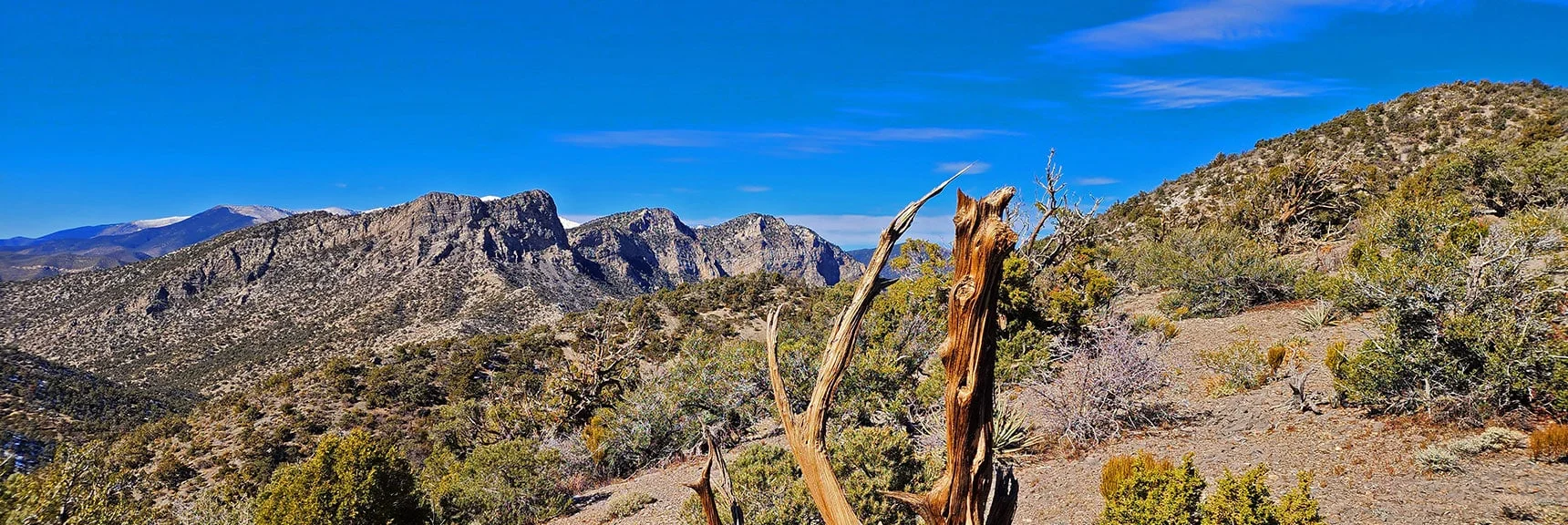 Blue Diamond Hill (R), Red Rock Canyon (Middle), Indecision Peak (L). | Monument Peak Summit | Rainbow Mountain Wilderness, Nevada