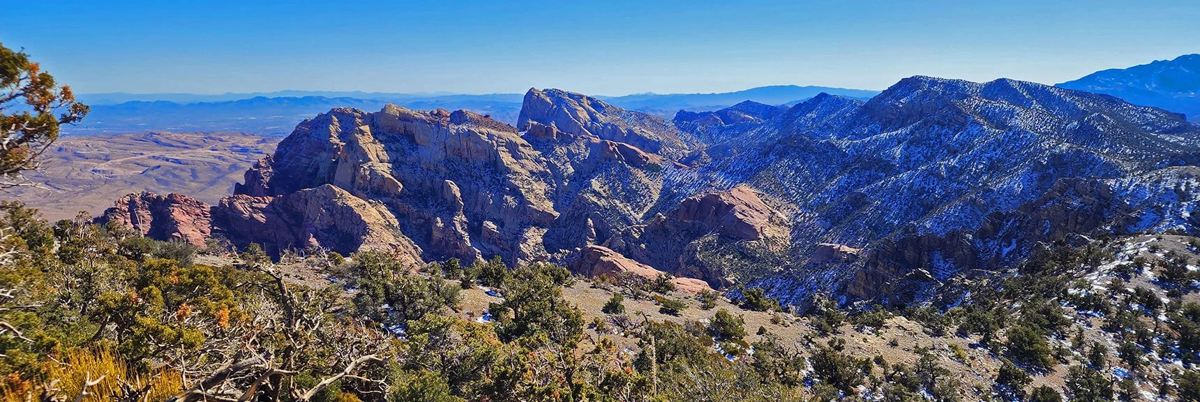 Blue Diamond Hill (R), Red Rock Canyon (Middle), Indecision Peak (L). | Monument Peak Summit | Rainbow Mountain Wilderness, Nevada