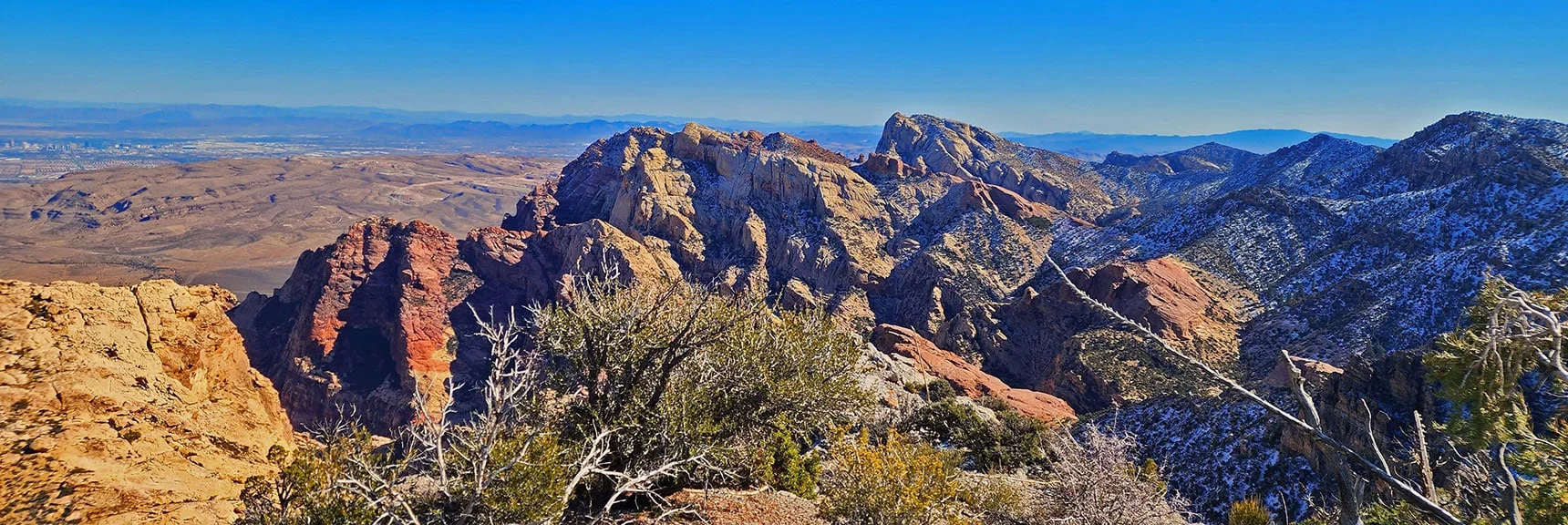 Blue Diamond Hill (R), Red Rock Canyon (Middle), Indecision Peak (L). | Monument Peak Summit | Rainbow Mountain Wilderness, Nevada
