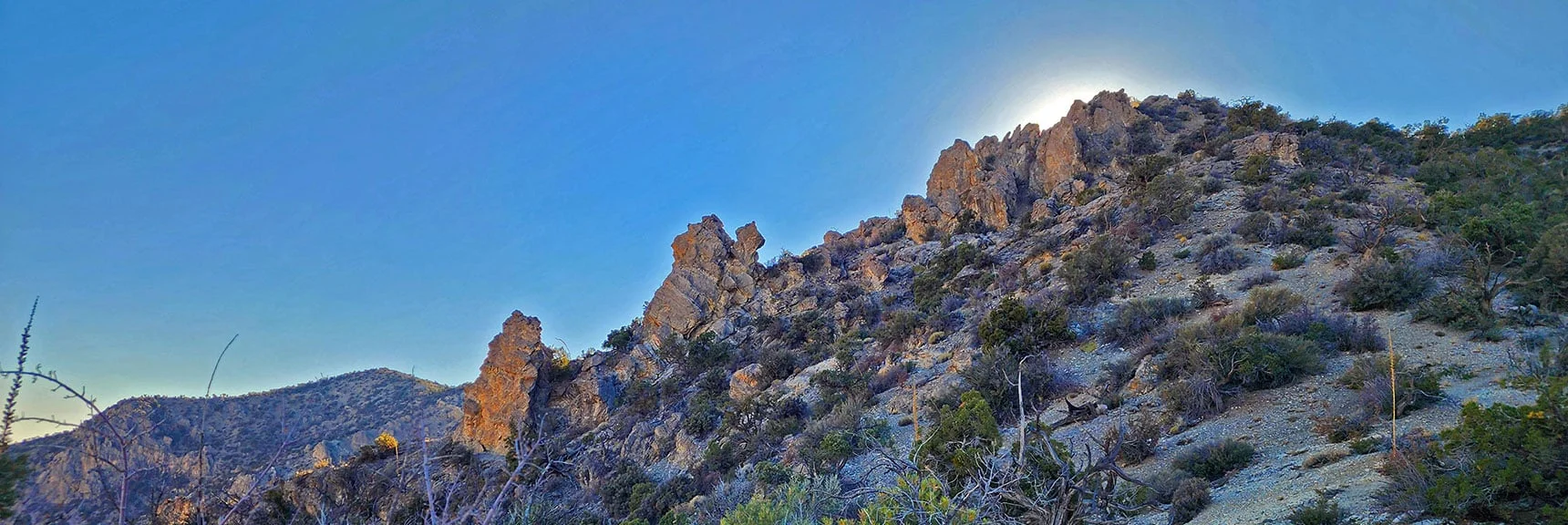 Blue Diamond Hill (R), Red Rock Canyon (Middle), Indecision Peak (L). | Monument Peak Summit | Rainbow Mountain Wilderness, Nevada