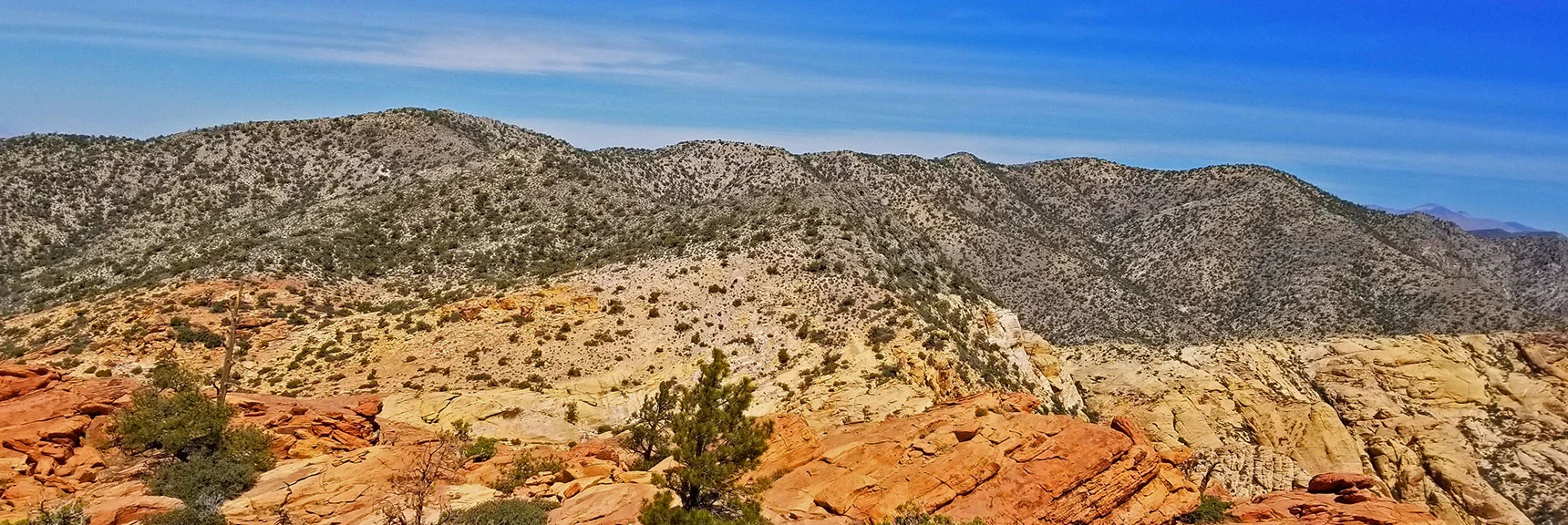 Blue Diamond Hill (R), Red Rock Canyon (Middle), Indecision Peak (L). | Monument Peak Summit | Rainbow Mountain Wilderness, Nevada