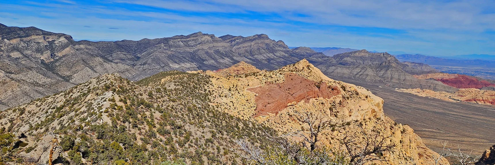 Blue Diamond Hill (R), Red Rock Canyon (Middle), Indecision Peak (L). | Monument Peak Summit | Rainbow Mountain Wilderness, Nevada