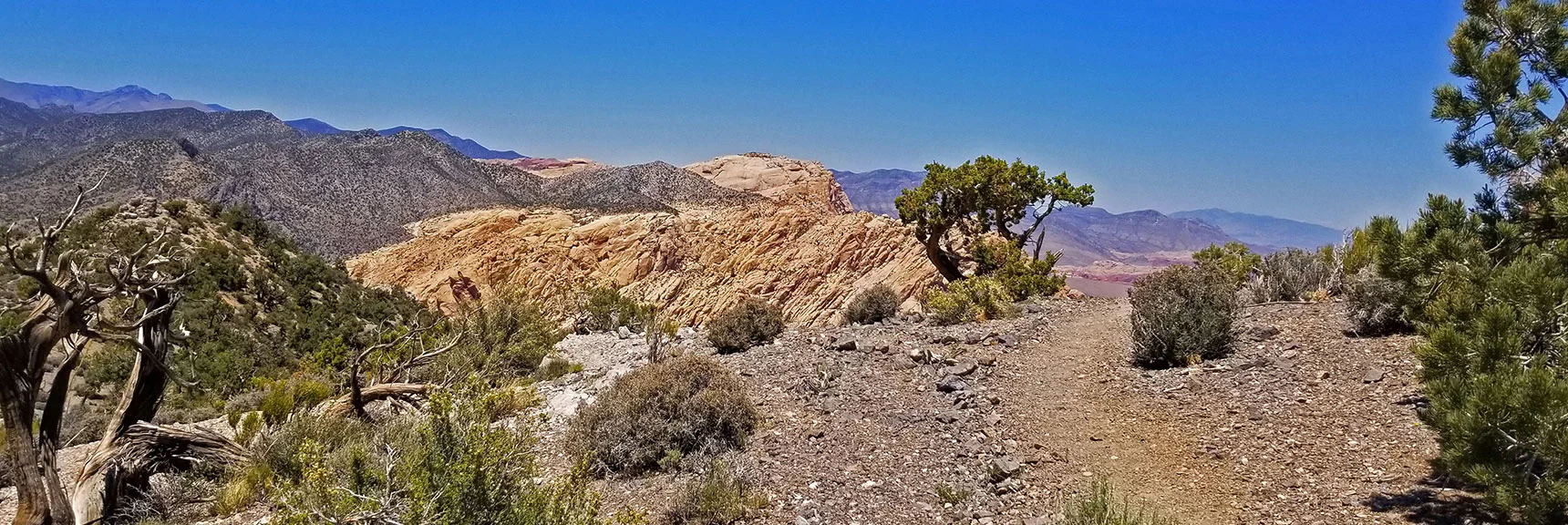 Blue Diamond Hill (R), Red Rock Canyon (Middle), Indecision Peak (L). | Monument Peak Summit | Rainbow Mountain Wilderness, Nevada