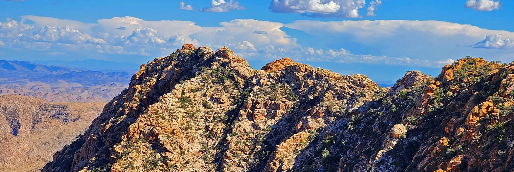 Blue Diamond Hill (R), Red Rock Canyon (Middle), Indecision Peak (L). | Monument Peak Summit | Rainbow Mountain Wilderness, Nevada
