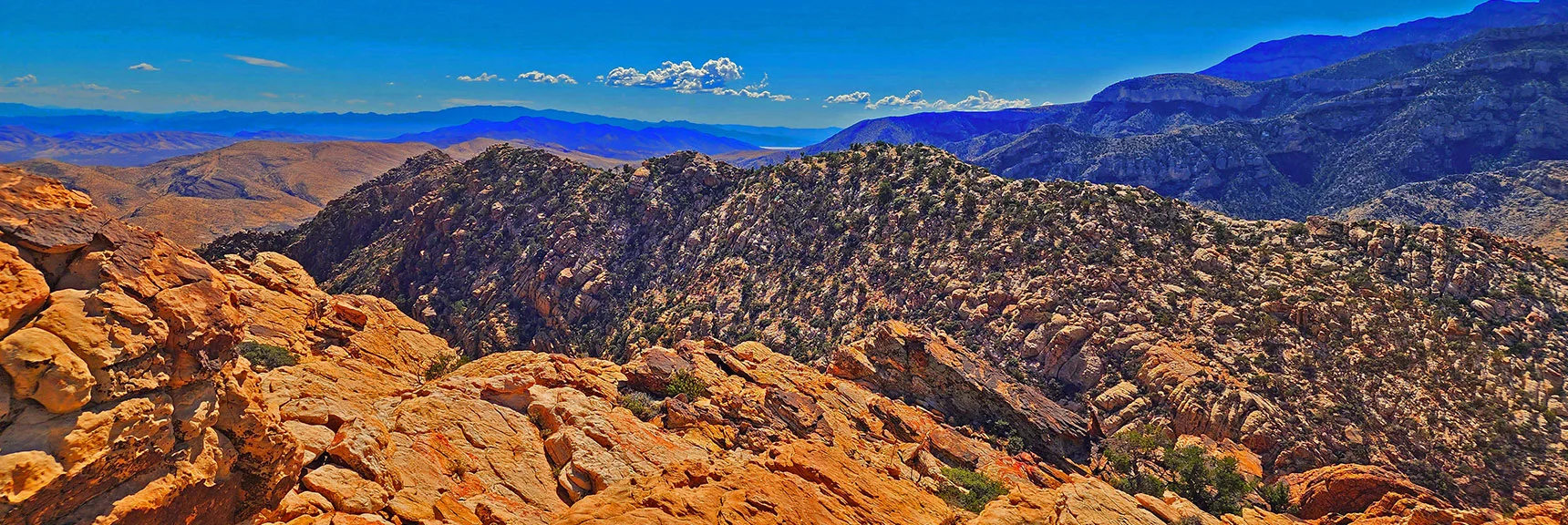 Blue Diamond Hill (R), Red Rock Canyon (Middle), Indecision Peak (L). | Monument Peak Summit | Rainbow Mountain Wilderness, Nevada