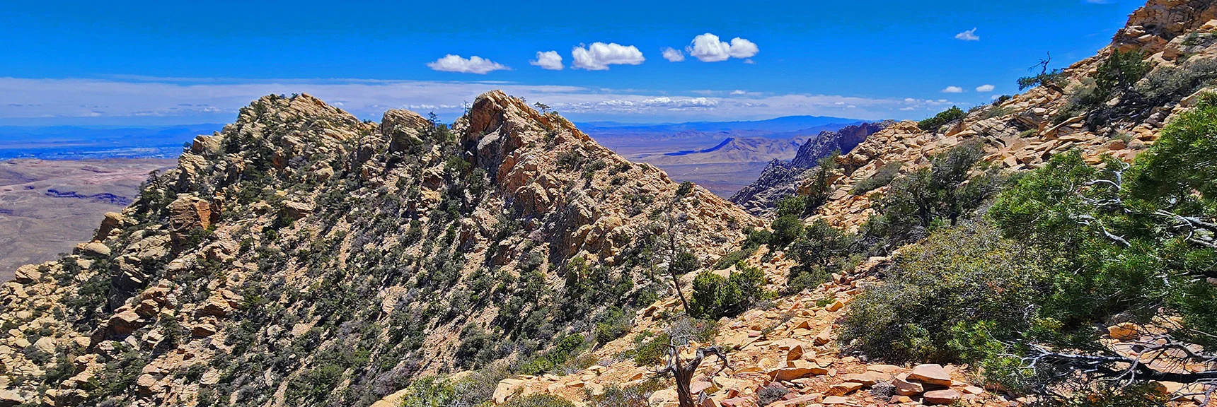 Blue Diamond Hill (R), Red Rock Canyon (Middle), Indecision Peak (L). | Monument Peak Summit | Rainbow Mountain Wilderness, Nevada