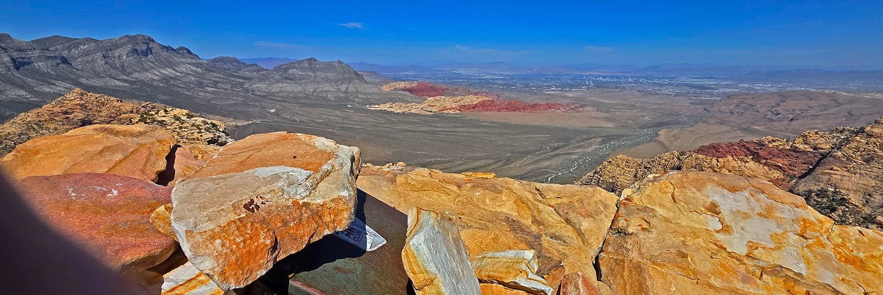 Blue Diamond Hill (R), Red Rock Canyon (Middle), Indecision Peak (L). | Monument Peak Summit | Rainbow Mountain Wilderness, Nevada