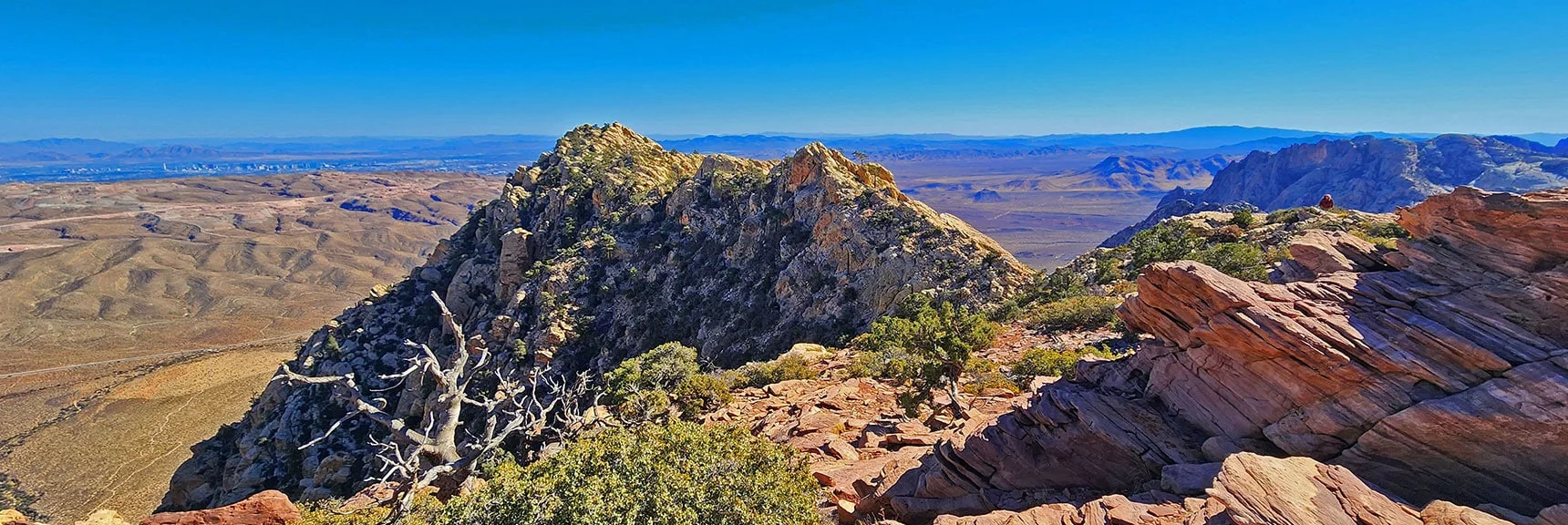 Blue Diamond Hill (R), Red Rock Canyon (Middle), Indecision Peak (L). | Monument Peak Summit | Rainbow Mountain Wilderness, Nevada