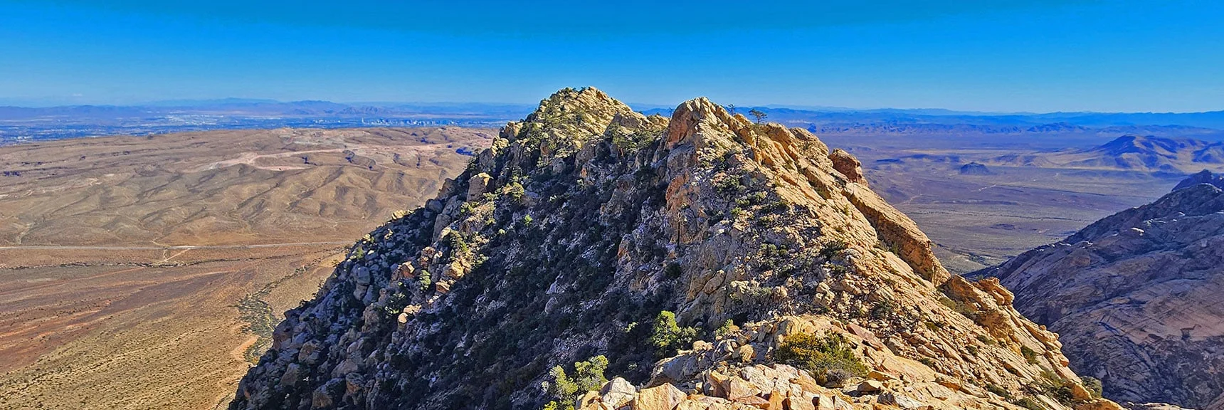 Blue Diamond Hill (R), Red Rock Canyon (Middle), Indecision Peak (L). | Monument Peak Summit | Rainbow Mountain Wilderness, Nevada