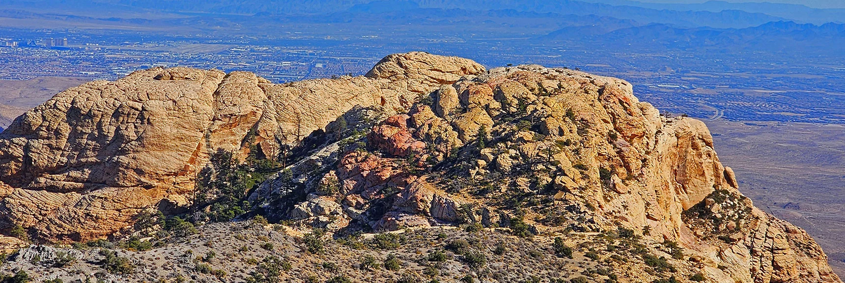 Blue Diamond Hill (R), Red Rock Canyon (Middle), Indecision Peak (L). | Monument Peak Summit | Rainbow Mountain Wilderness, Nevada