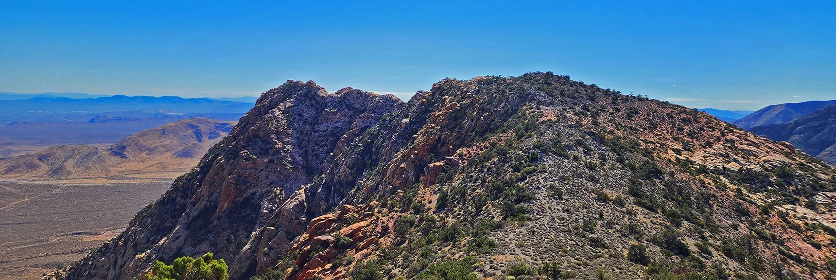 Blue Diamond Hill (R), Red Rock Canyon (Middle), Indecision Peak (L). | Monument Peak Summit | Rainbow Mountain Wilderness, Nevada