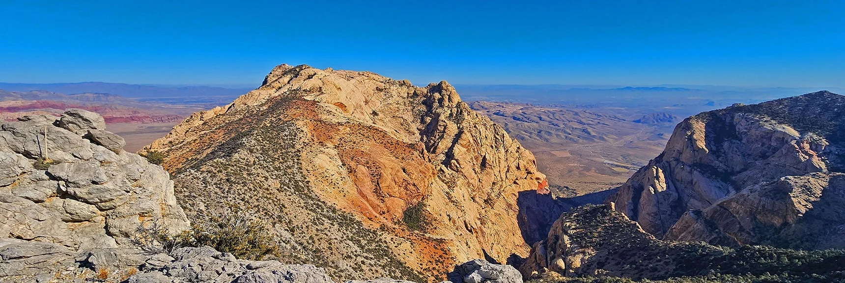 Blue Diamond Hill (R), Red Rock Canyon (Middle), Indecision Peak (L). | Monument Peak Summit | Rainbow Mountain Wilderness, Nevada