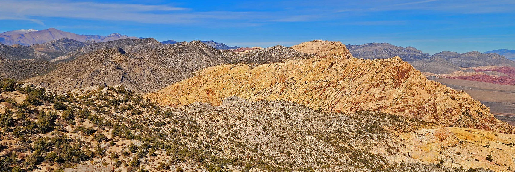 Blue Diamond Hill (R), Red Rock Canyon (Middle), Indecision Peak (L). | Monument Peak Summit | Rainbow Mountain Wilderness, Nevada