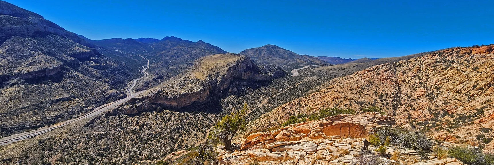 Blue Diamond Hill (R), Red Rock Canyon (Middle), Indecision Peak (L). | Monument Peak Summit | Rainbow Mountain Wilderness, Nevada