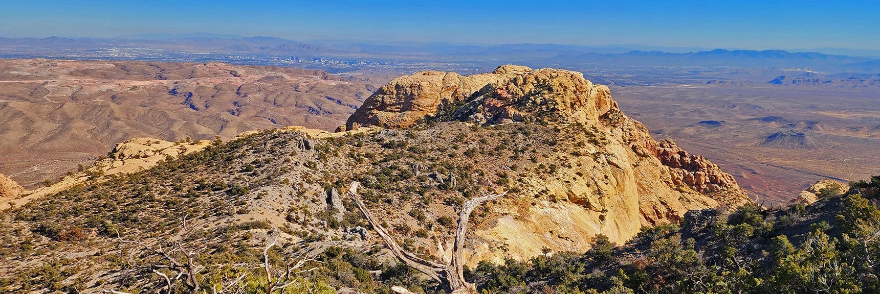 Blue Diamond Hill (R), Red Rock Canyon (Middle), Indecision Peak (L). | Monument Peak Summit | Rainbow Mountain Wilderness, Nevada