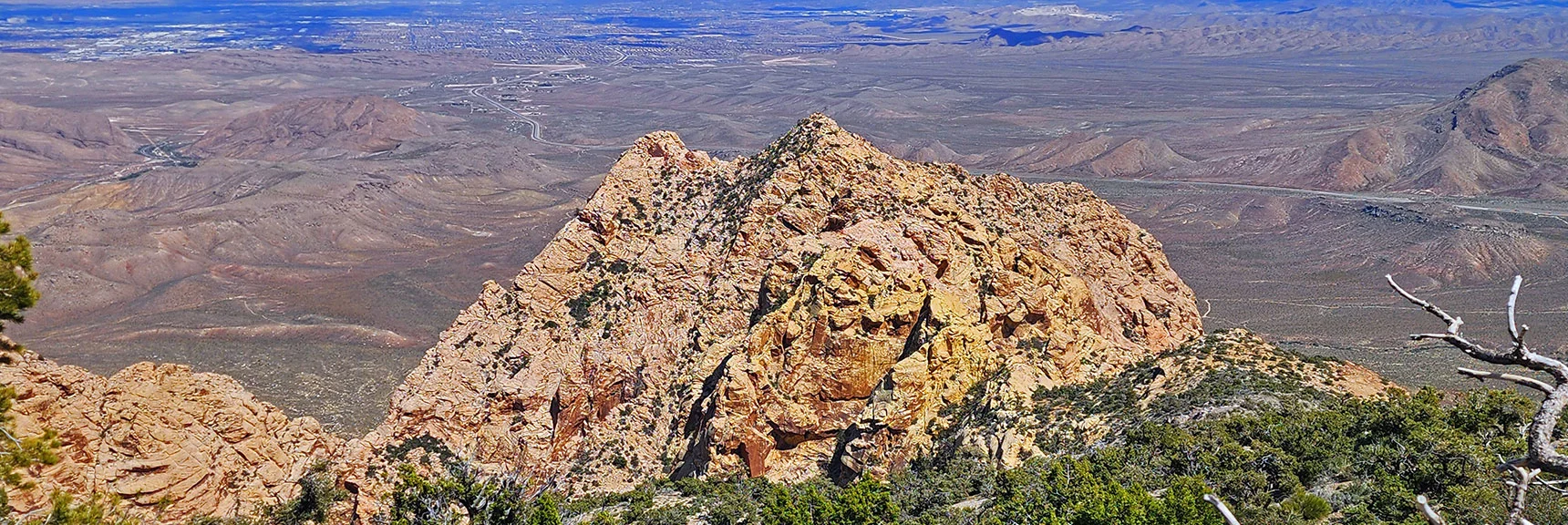 Blue Diamond Hill (R), Red Rock Canyon (Middle), Indecision Peak (L). | Monument Peak Summit | Rainbow Mountain Wilderness, Nevada