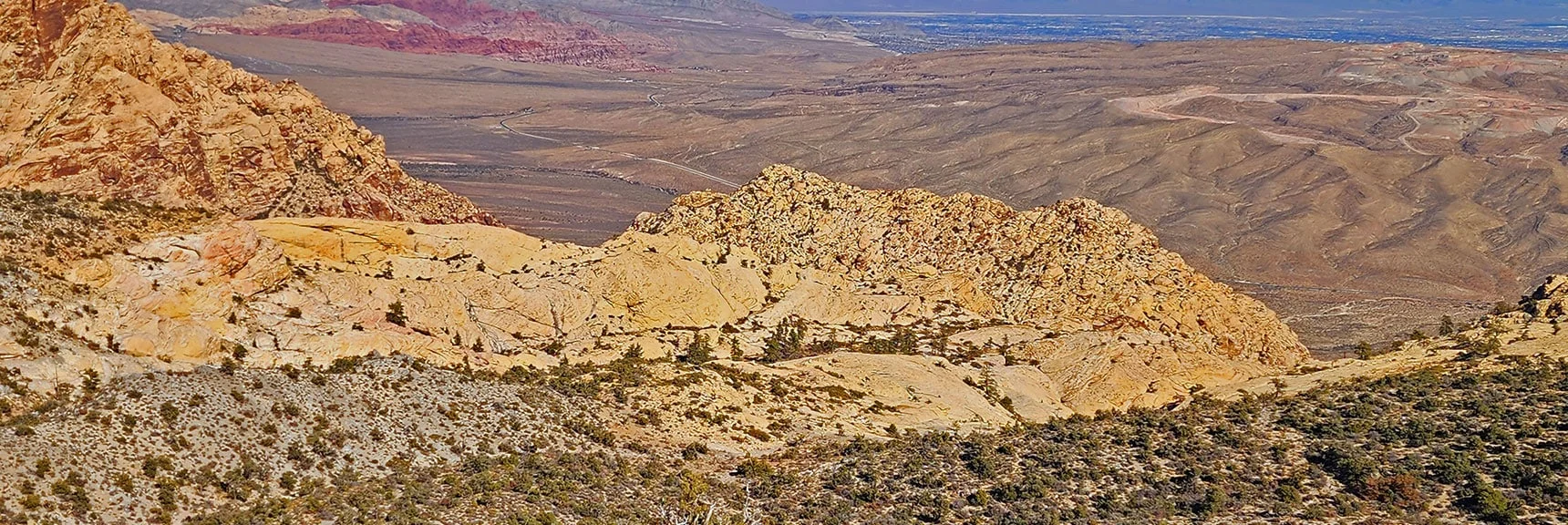 Blue Diamond Hill (R), Red Rock Canyon (Middle), Indecision Peak (L). | Monument Peak Summit | Rainbow Mountain Wilderness, Nevada
