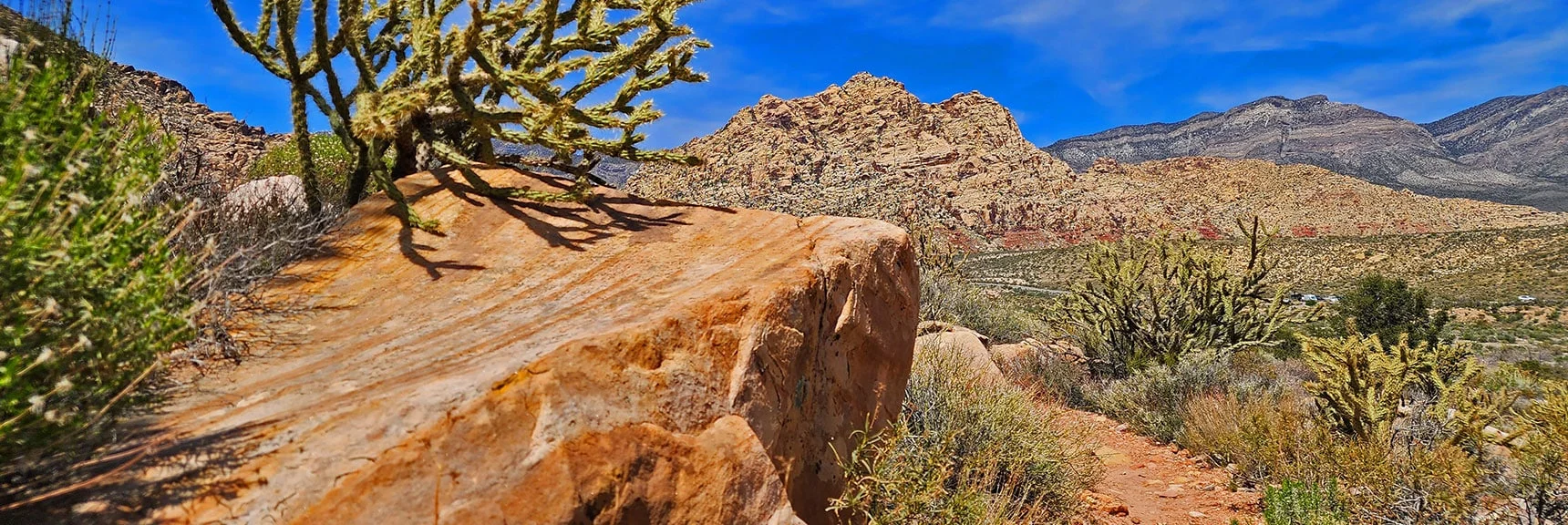 Blue Diamond Hill (R), Red Rock Canyon (Middle), Indecision Peak (L). | Monument Peak Summit | Rainbow Mountain Wilderness, Nevada