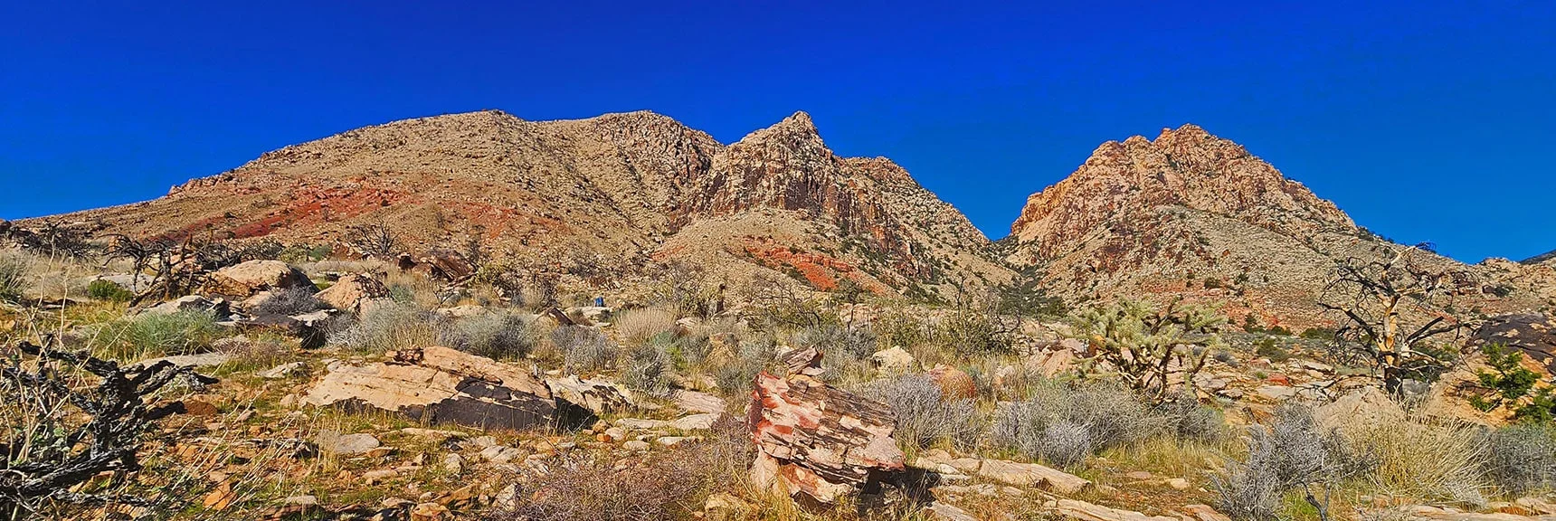 Blue Diamond Hill (R), Red Rock Canyon (Middle), Indecision Peak (L). | Monument Peak Summit | Rainbow Mountain Wilderness, Nevada