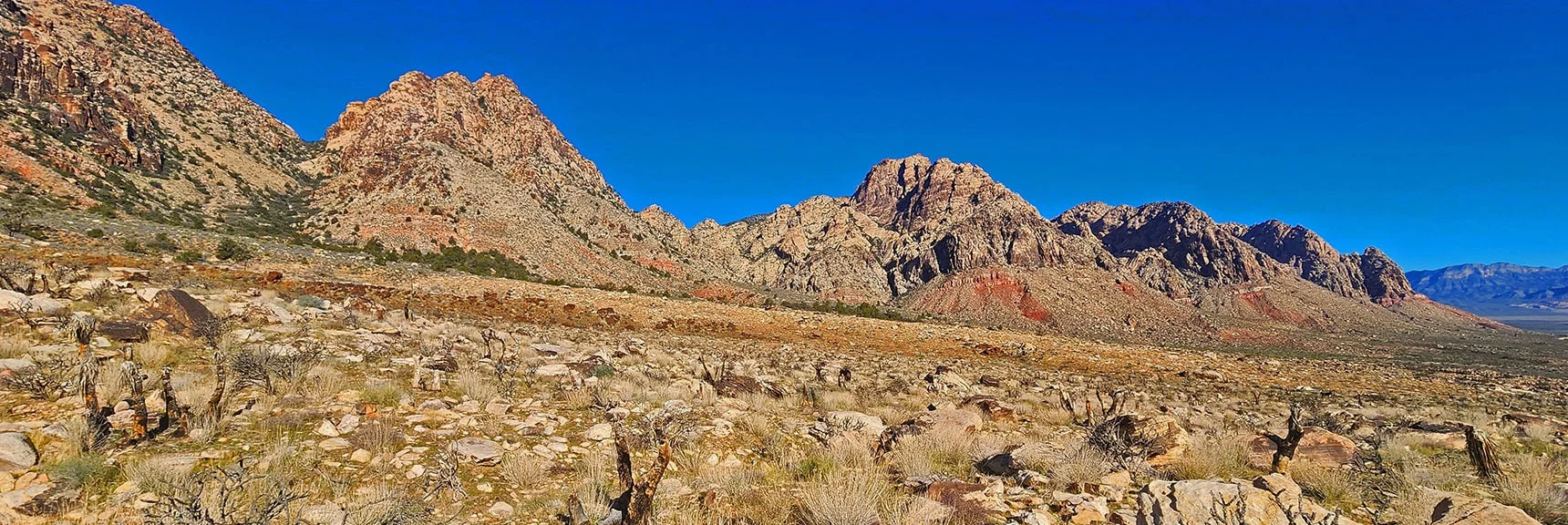 Blue Diamond Hill (R), Red Rock Canyon (Middle), Indecision Peak (L). | Monument Peak Summit | Rainbow Mountain Wilderness, Nevada