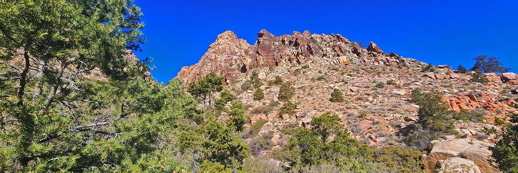 Blue Diamond Hill (R), Red Rock Canyon (Middle), Indecision Peak (L). | Monument Peak Summit | Rainbow Mountain Wilderness, Nevada